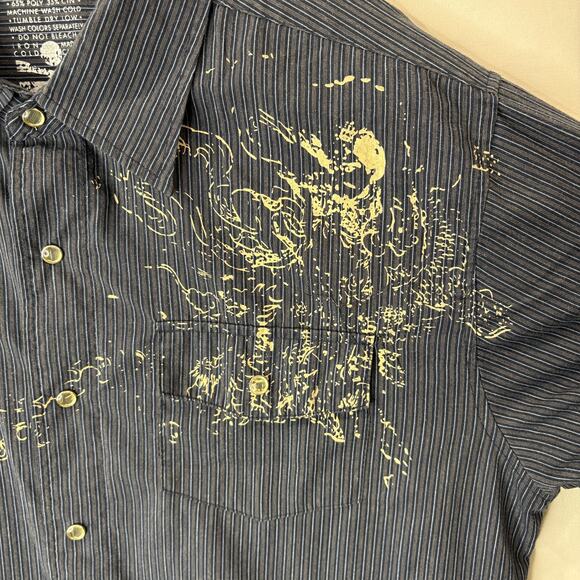 MK Machine Size L Pearl Snap Shirt Y2K Vintage Graphic Grunge Rock Western - Picture 9 of 11